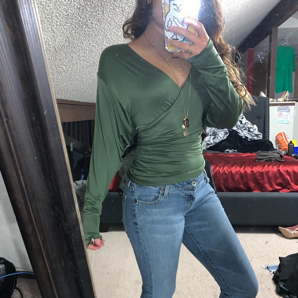Olive green v-neck top